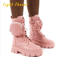 woman platform shoes womens boots pocket lace up ladies motorcycles boots female combat runway buckle strap zipper ankle boots