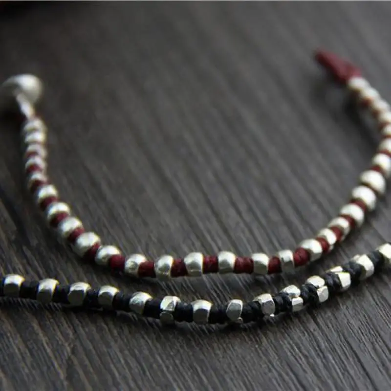 Настоящее 925 пробы серебряные круглые бусины счастливый красный веревочный