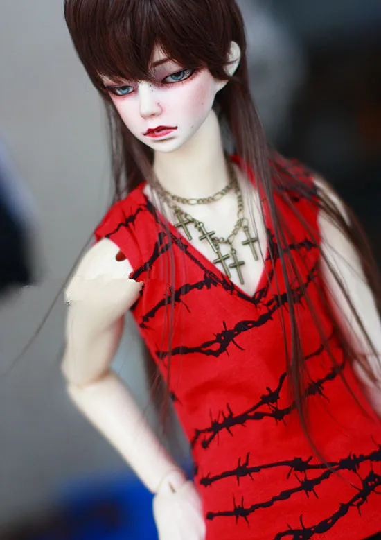 

3 point Uncle BJD.SD baby coat red black thorn V-neck vest