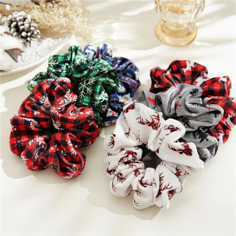 

Xmas Pattern Elastic Hair Ties For Women Girls Simple All-match Colorful Ponytail Holder Hair Ring Christmas Style Hair Rope