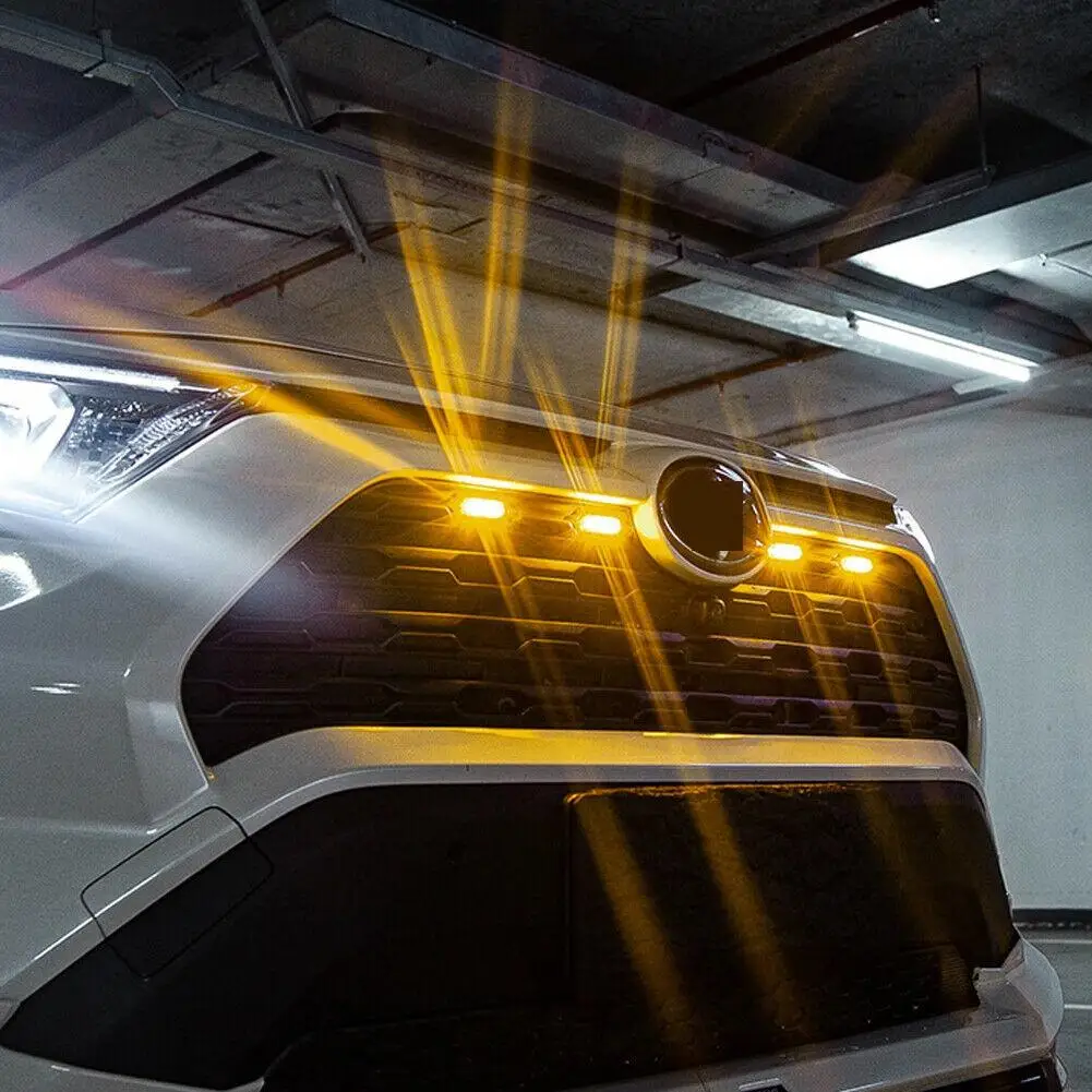 

4Pcs/set Car LED Front Grill Lights Front Grille DRL Amber Lighting Kit For RAV4 2019-2021 Waterproof LED front grill lighting