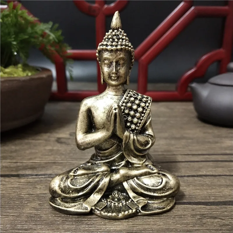 Bronze Color Thailand Buddha Statues Sculpture Home Decoration Resin Crafts Meditation Buddha Figurines Feng Shui Ornaments