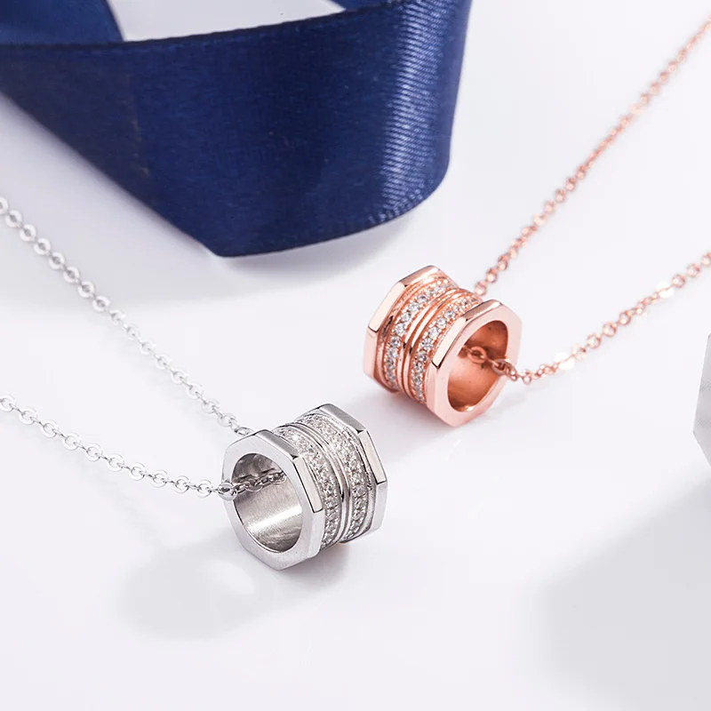 

925 Sterling Silver Octagonal Nut Necklace Double Drain Diamond Pendant Exquisite Jewelry Give Woman Merry Christmas Gift