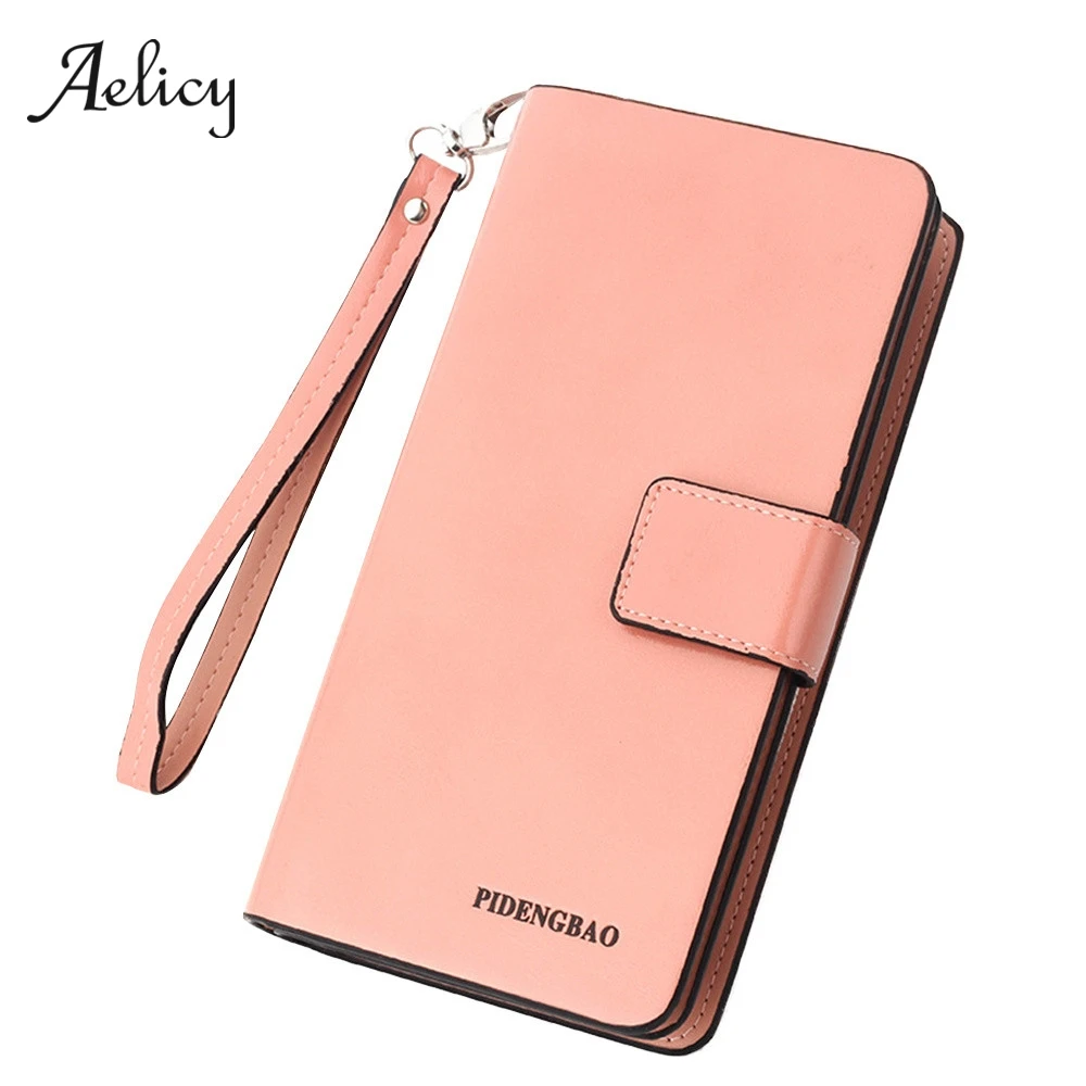 Aelicy, женские длинные кошельки, модные кошельки на молнии для телефона, Женский кошелек, кожаный брендовый Однотонный женский кошелек на молнии, клатч для карт