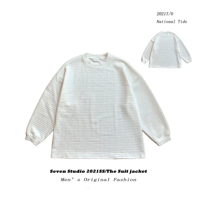 

Spring Plaid T-shirt Men's Fashion Casual Retro O-neck T Shirt Men Streetwear Korean Loose Long-sleeved Tshirt Mens Tops M-2XL