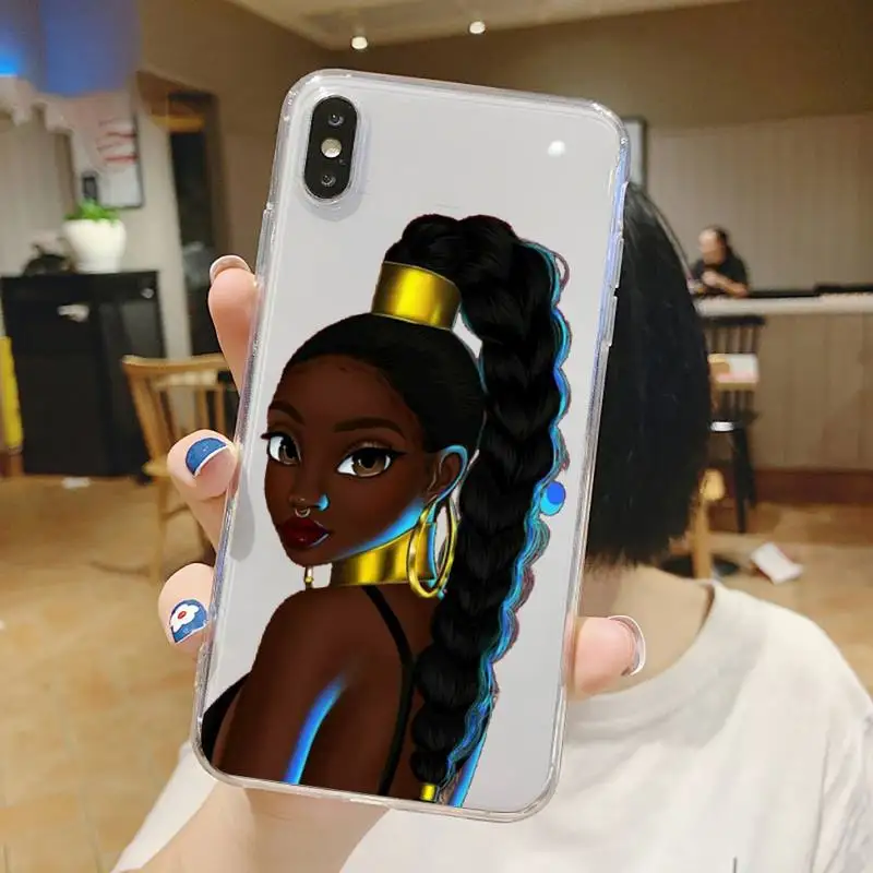 

Afro Girls Black Women Art Phone Case Transparent for iPhone 6 7 8 11 12 s mini pro X XS XR MAX Plus