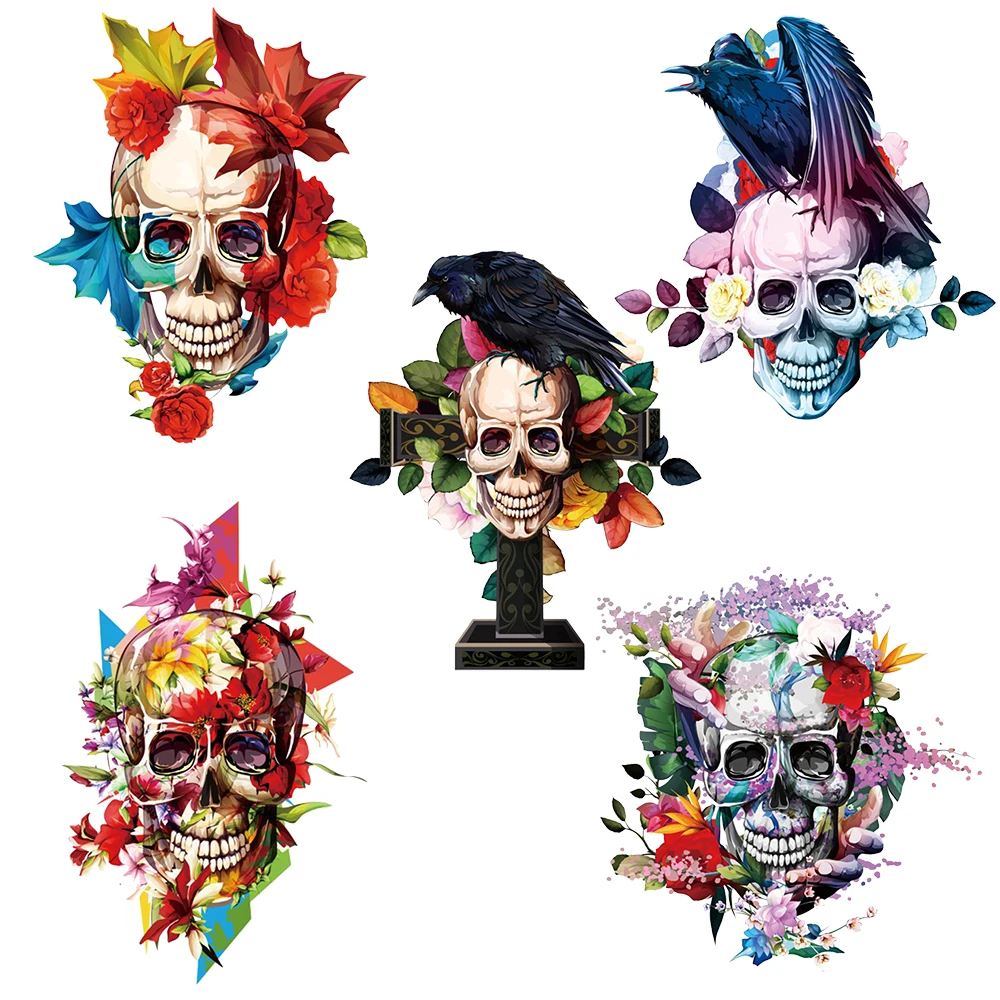 

Графическая наклейка с изображением черепа, термопереводная наклейка для одежды в стиле Харадзюку, моющаяся термопереводная наклейка