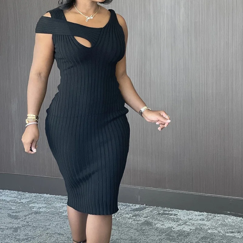 

Sleeveless Tight Dress Solid Sexy Hollow Skirt Commute Elegant Irregular Design Asymmetrical Women 2021 Spring/Summer New