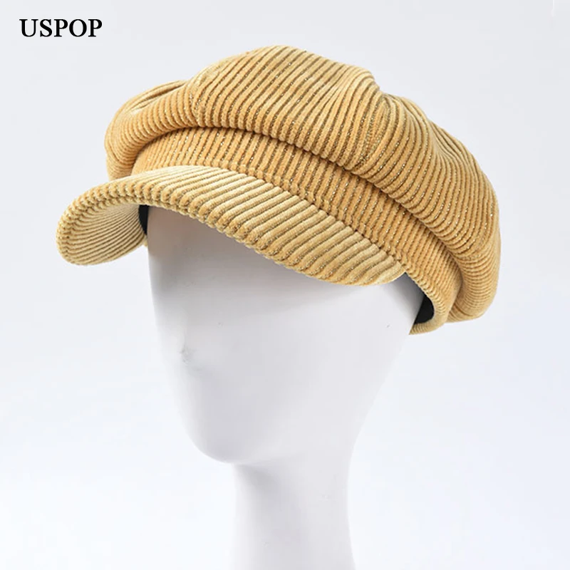 Женские осенние шапочки USPOP винтажные вельветовые Восьмиугольные кепки