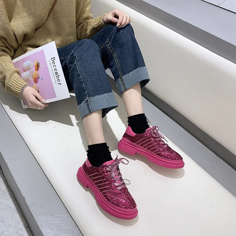 Женские кроссовки с золотыми блестками блестящие Блестящие модные Лоферы туфли