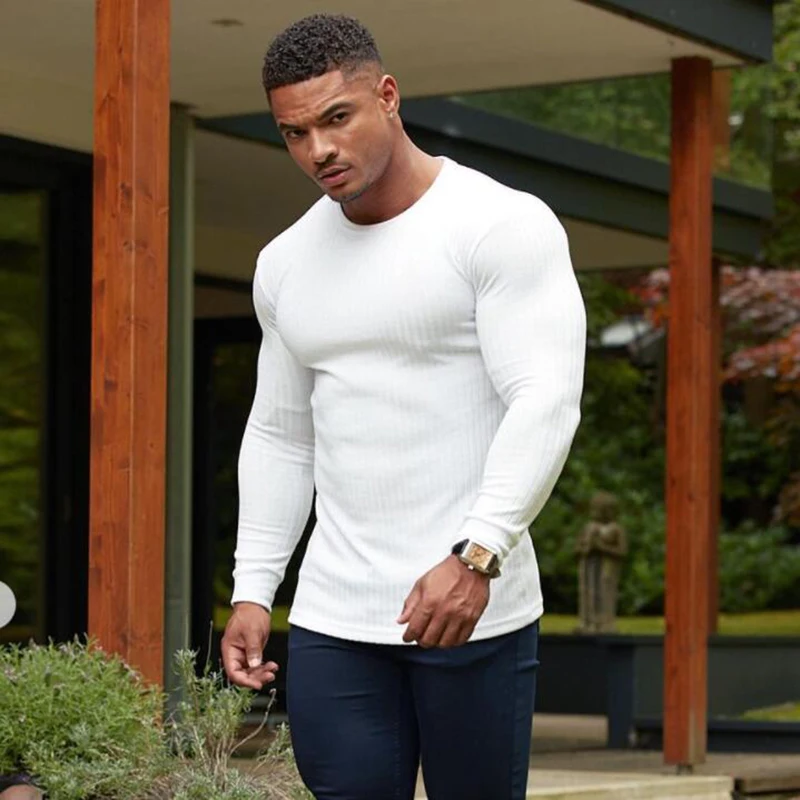 

New Spring Autumn Fashion Sports Sweaters Men Long Sleeve Pullovers Man O-Neck Casual Slim Fit Sweater Gym Fitness Knitting Tops