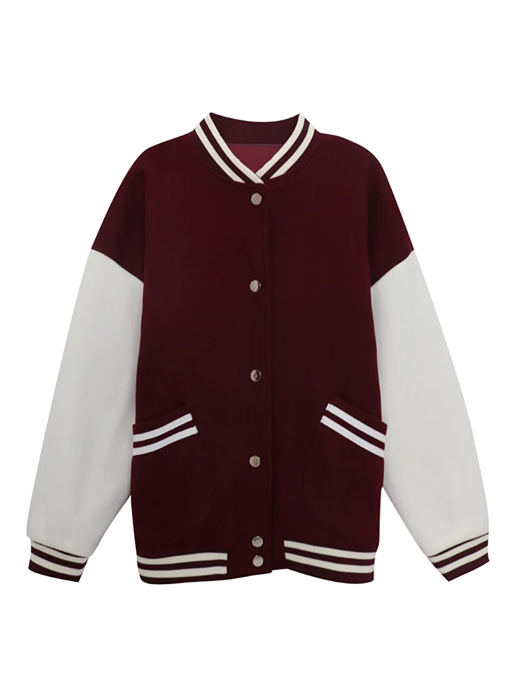 

Baseball suit women's autumn and winter Korean version of loose thick stitching woolen coat new Joker jacket ins tide