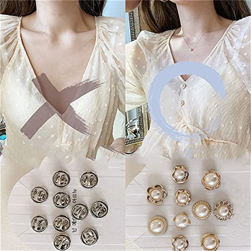 

Pearl Cover Up Brooch Buttons Set Women Shirt Brooch Buttons Cover Up Button Pin Fashion Pearl Brooch Safety Pins Decoration