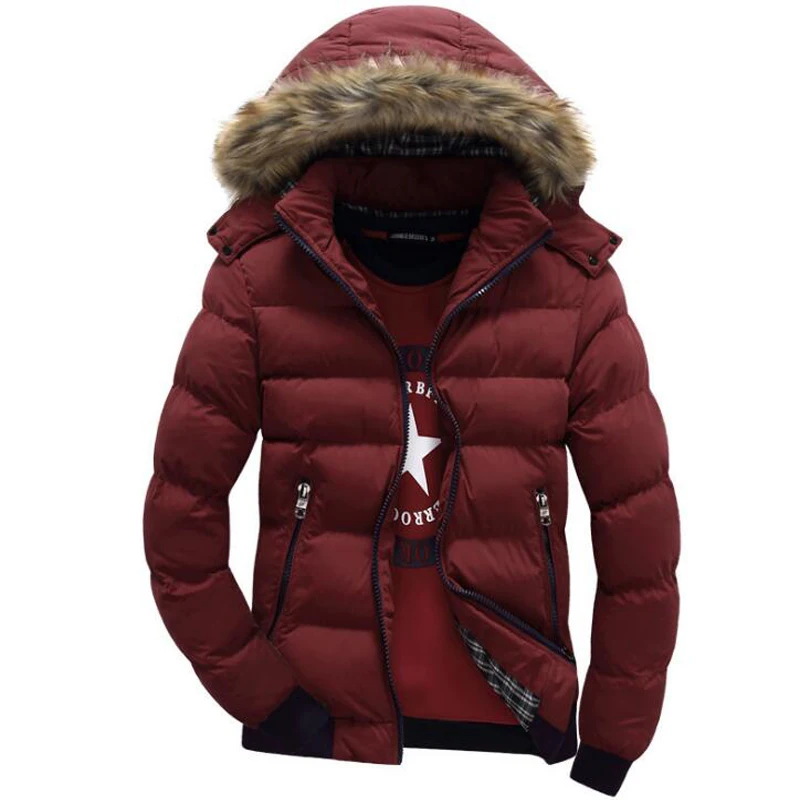Red Parka Men Брендовая зимняя куртка, пальто, мужские теплые пуховики, 8 цветов, модная верхняя одежда с капюшоном и меховым воротником, на молнии, с карманами, толстая повседневная мужская одежда - Цвет: Red Parka Men