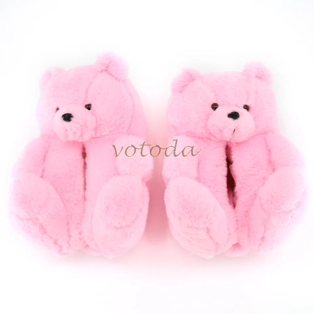 Teddy Bear Slippers Women Cute Cartoon Slides Furry Warm Soft Shoes Home Non-slip Cotton Flip Flops Rainbow Teddies Bear Slipper best house slippers