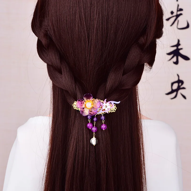 

Retro Hair Clip Headdress Top Clip Spring Back Half Tied Hanfu Costume Jewelry Accessories Female.