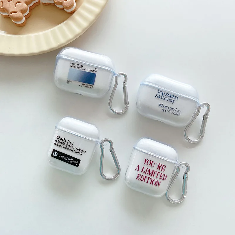 

Защитный чехол для AirPods Pro 1 2, мягкий ТПУ чехол для наушников, прозрачный чехол с буквенным узором для беспроводных наушников Bluetooth