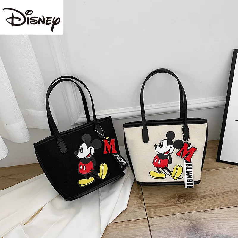 

New Disney Cute Mickey Lady Shoulder Bag Cartoon Multifunctional Large Capacity Girl Makeup Storage Bag Canvas Shopping Bag