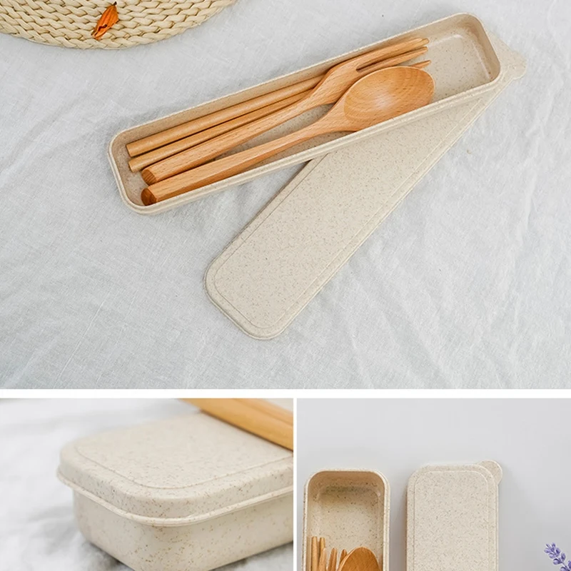 Горячая портативная Экологичная посуда набор деревянных столовых приборов