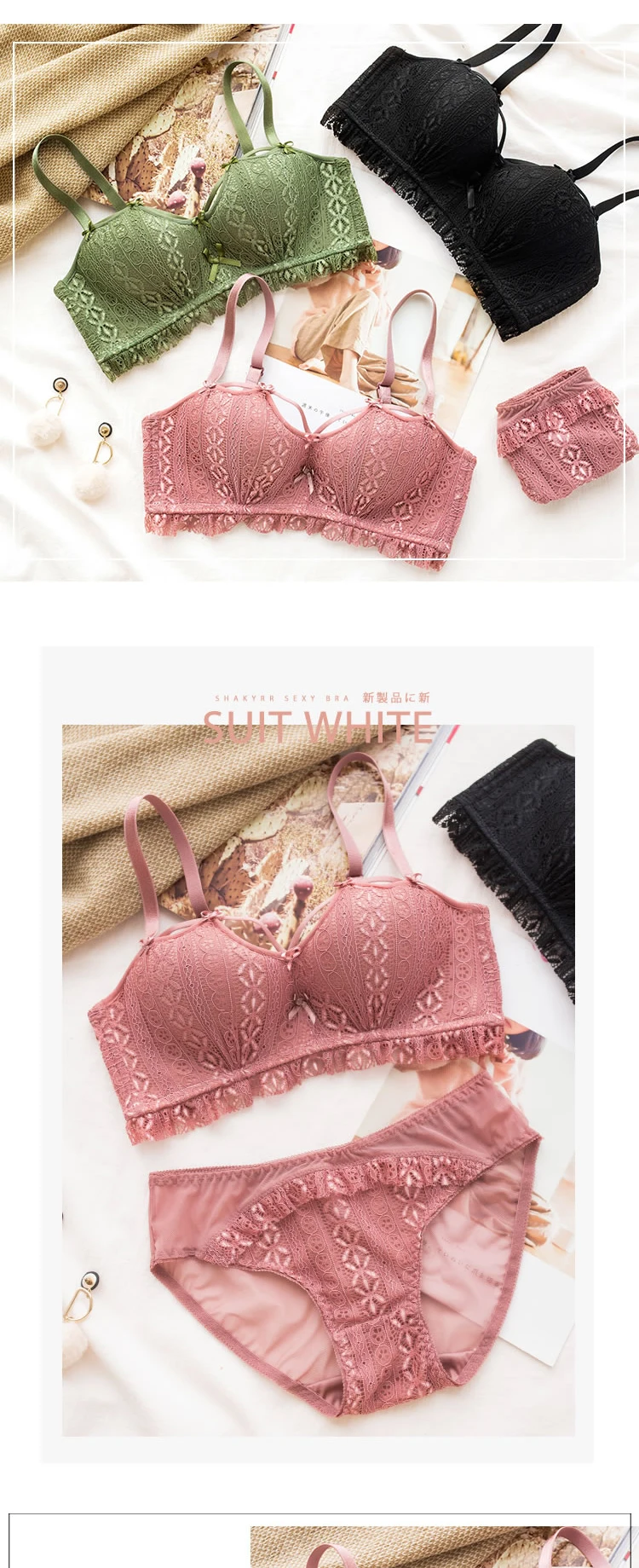 Roseheart, женские модные красные сексуальные комплекты нижнего белья, беспроводные кружевные хлопковые трусики, бюстгальтеры с пуш-ап эффектом, комплекты нижнего белья A B 36 38