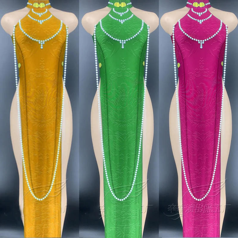 

Customized Colors Cheongsam Dresses For Ladies Nightclub Singer Costume Split Skirt Festival Party Celebrity Stage Outfit 2020