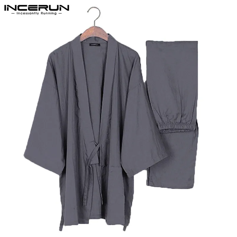 INCERUN японские Мужские пижамные комплекты кимоно свободный мужской Халат