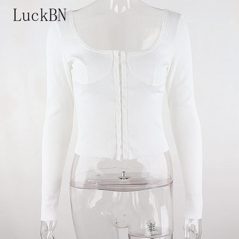 

Spring T-Shirts Button Up Sexy Backless Women'Top Elegant Long Sleeve Knitted Shirts T shirt Streetwear Tops Outfits Solid