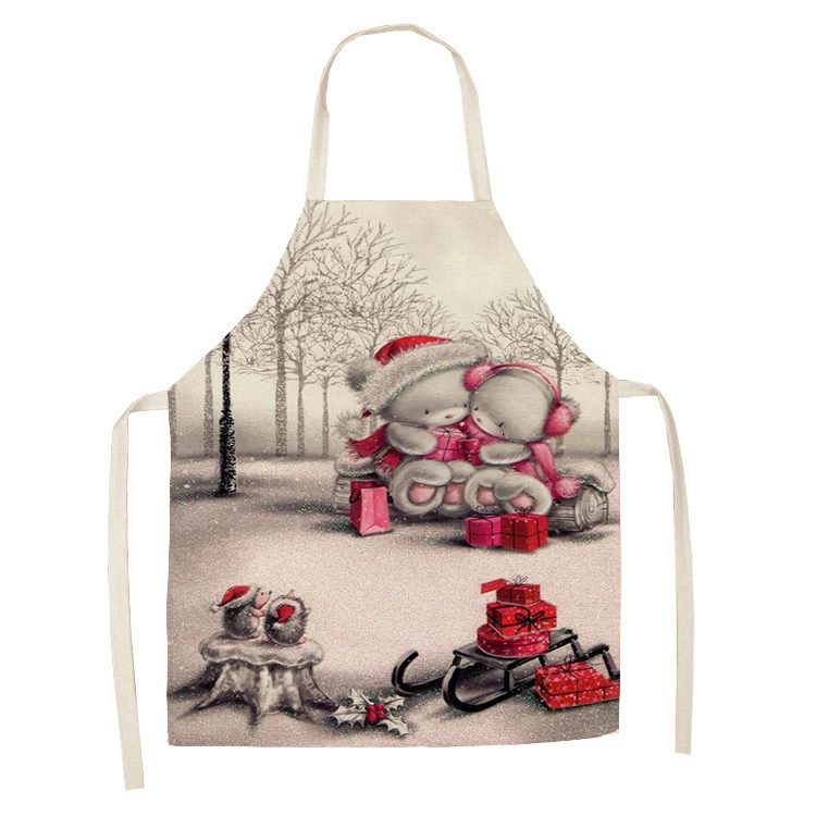 1Pcs Kitchen Apron Christmas horse farm Printed Sleeveless Cotton Linen Aprons for Men Women Home Cleaning Tools 55*68cm | Дом и сад