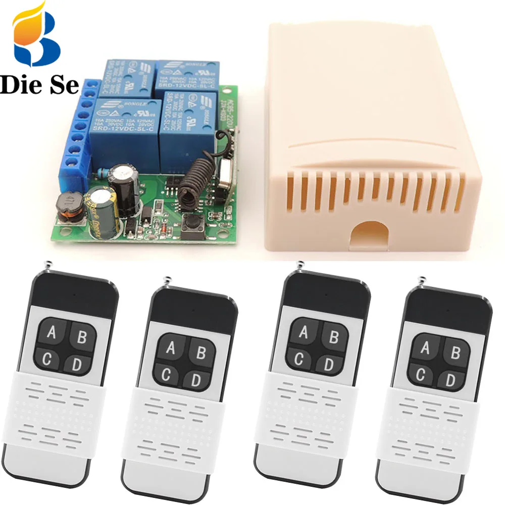 

433MHz Rf Universal Remote Control AC 220V 4CH Relay Receiver and 500m Transmitter for Garage/Curtain/motor/Light/home Appliance
