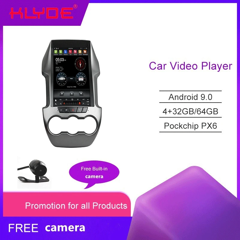 KD 12127 klyde Android 9 PX6 вертикальный tesla android Авто carplay автомобильный аудио видео для Ranger /