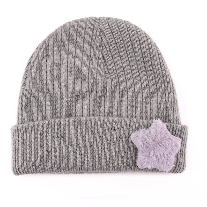 Мягкий мех в полоску и со звездами вязаные шапки для новорожденных повседневный