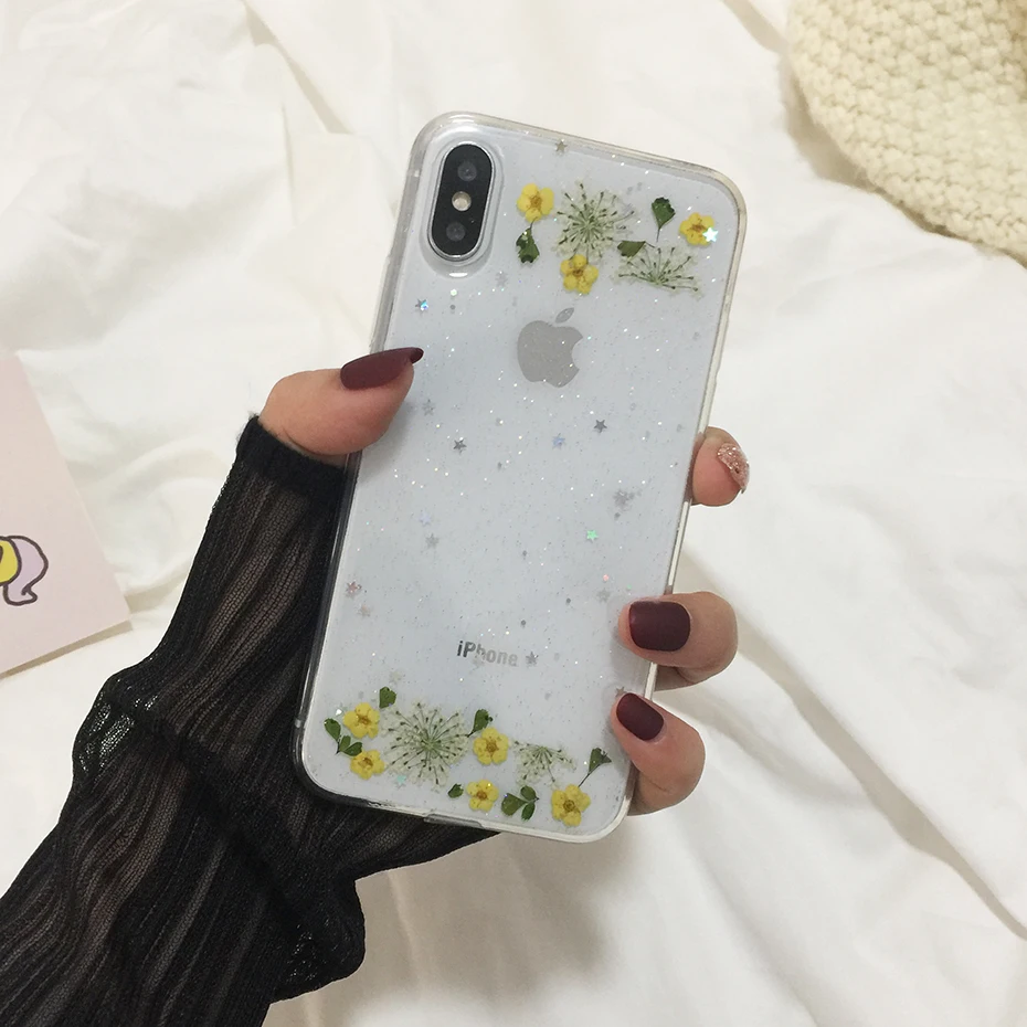 Qianliyao настоящие сушеные цветы прозрачный, мягкий чехол для iphone X 6 6S 7 8 Plus 11 Pro Max чехол для телефона для iphone XR XS Max чехол - Цвет: 7
