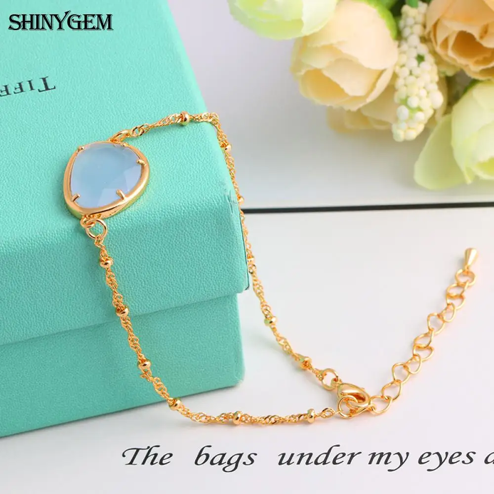 ShinyGem в форме капли воды граненый Кристалл Шарм браслет Золотое покрытие звено