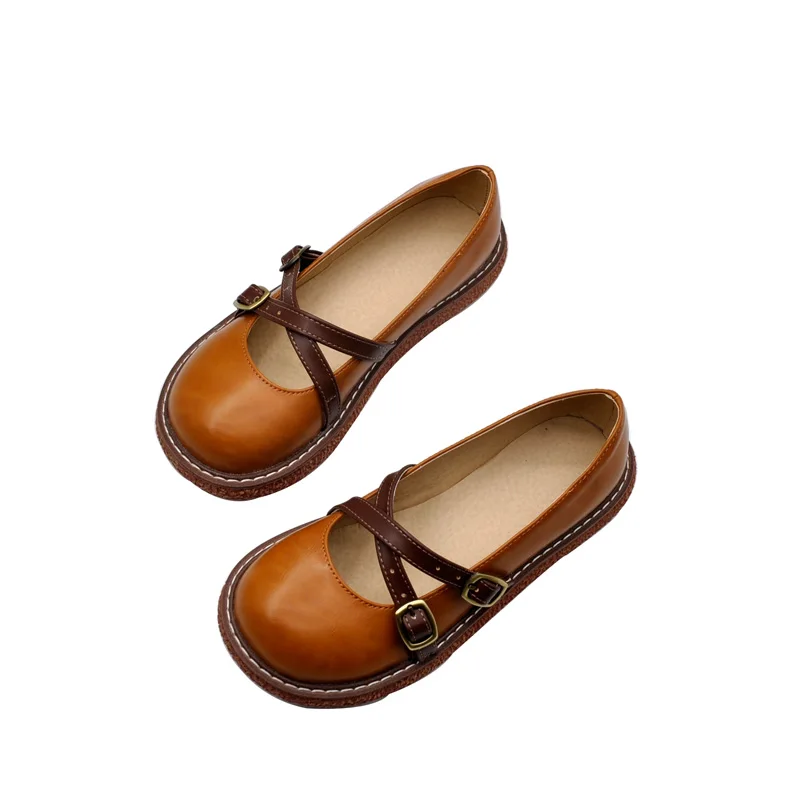 

2020 Mori female Japanese leather big head shoes cute college style flat shoes belt buckle retro doll shoes white shoes