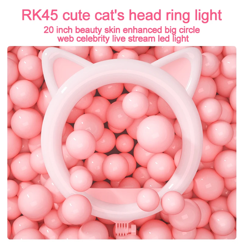 Hot selling cat head shape 45W 18 inch led ring light with tripod videography equipment 49.5cm fill in pink RK-45 |