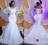 fashionplus size south african mermaid wedding dresses sweep train long sleeves off the shoulder lace appliques bridal gowns
