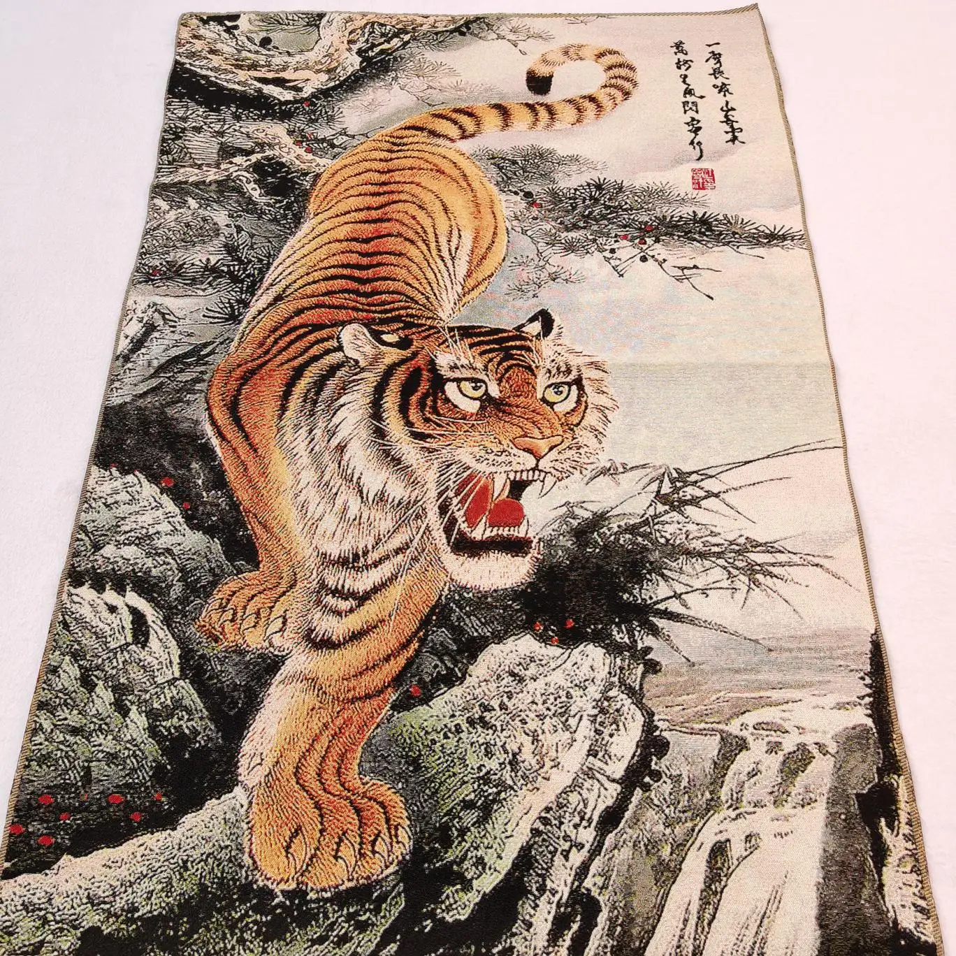 

36" China Embroidered Cloth Silk 12 Zodiac Animal Tiger Go Downhill Mural Home Decor Painting Dwcx011
