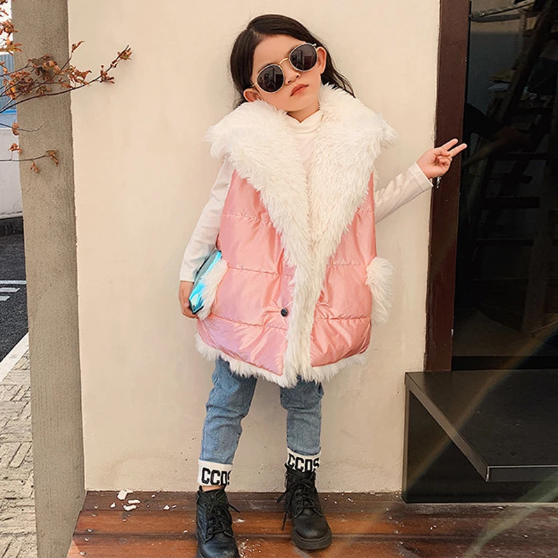 pink Зимний меховой жилет для малышей, жилет, утепленный жилет для девочек, меховой жилет для младенцев, Детская осенняя ветровка без рукавов, пальто для маленьких мальчиков, куртка - Цвет: pink