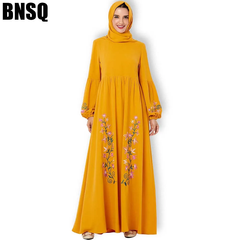 BNSQ повседневные платья большого размера с цветочной вышивкой длинным рукавом