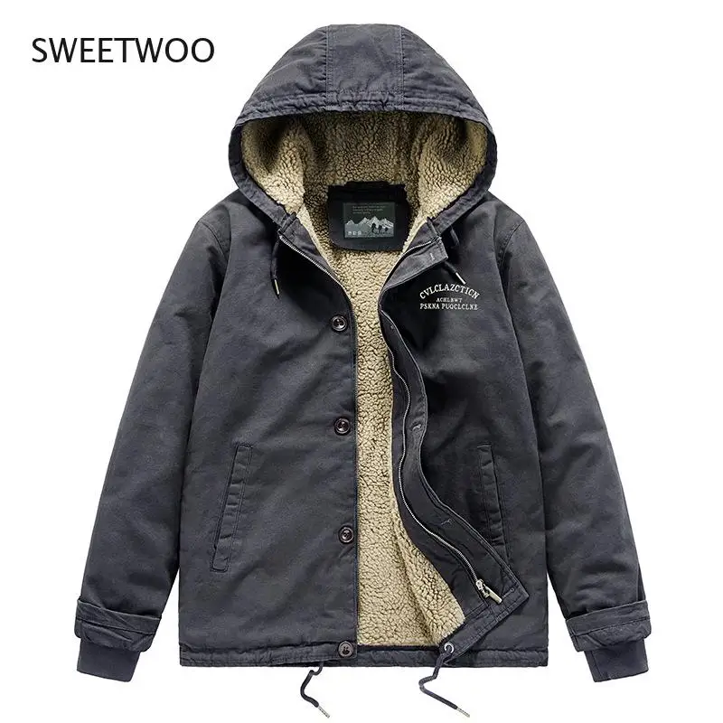Mens Winter Jacket Coat Cotton Padded Hooded Long Sleeve Men Parka Coat Thicken Warm Casual Outerwear Fleece Overcoat