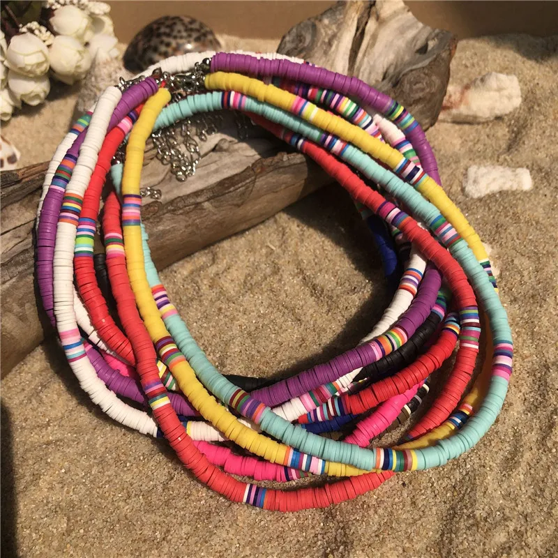 

6mm African Vinyl Bead Necklace Women Men Bohemian Colorful Clay Heishi Choker Necklaces Boho Handamde Jewelry