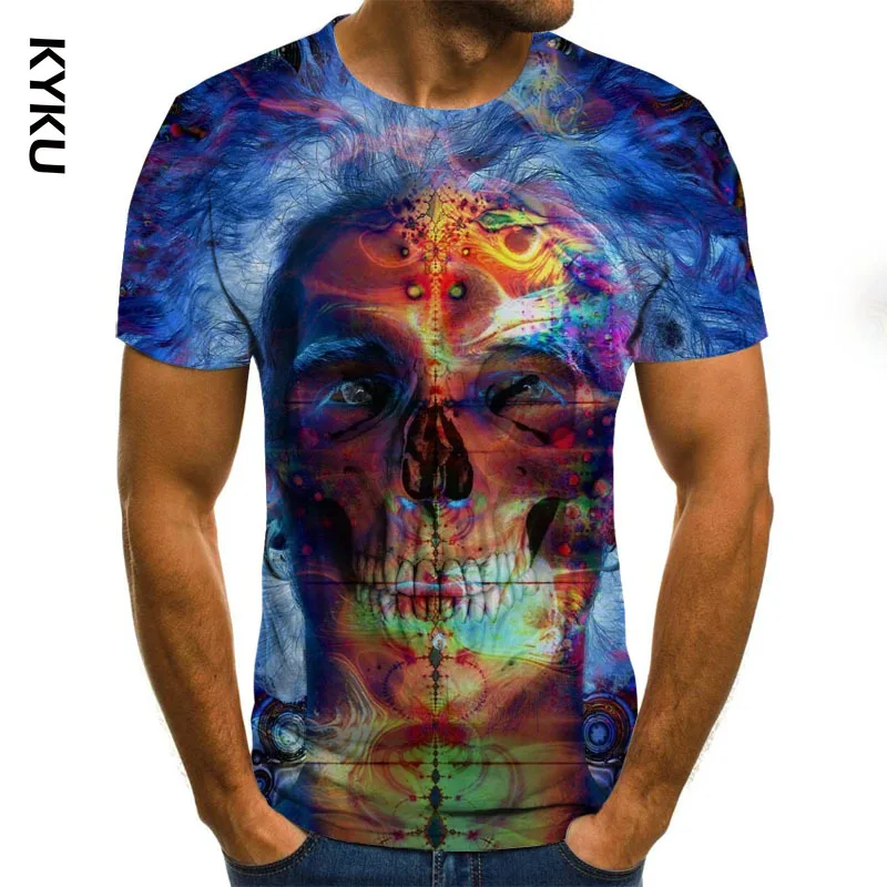 

KYKU Men's summer streamer color pattern printing short sleeve round neck T-shirt fashion shirt