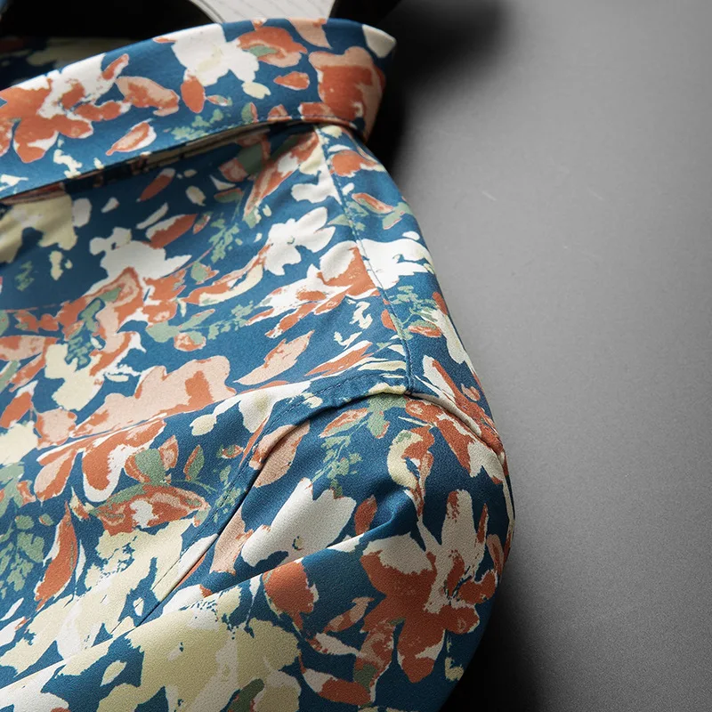 

2021 Summer Floral Print Shirt Men Fashion Slim Short Sleeve Casual Shirt Street Social Dress Shirts Vintage Camisa Masculina