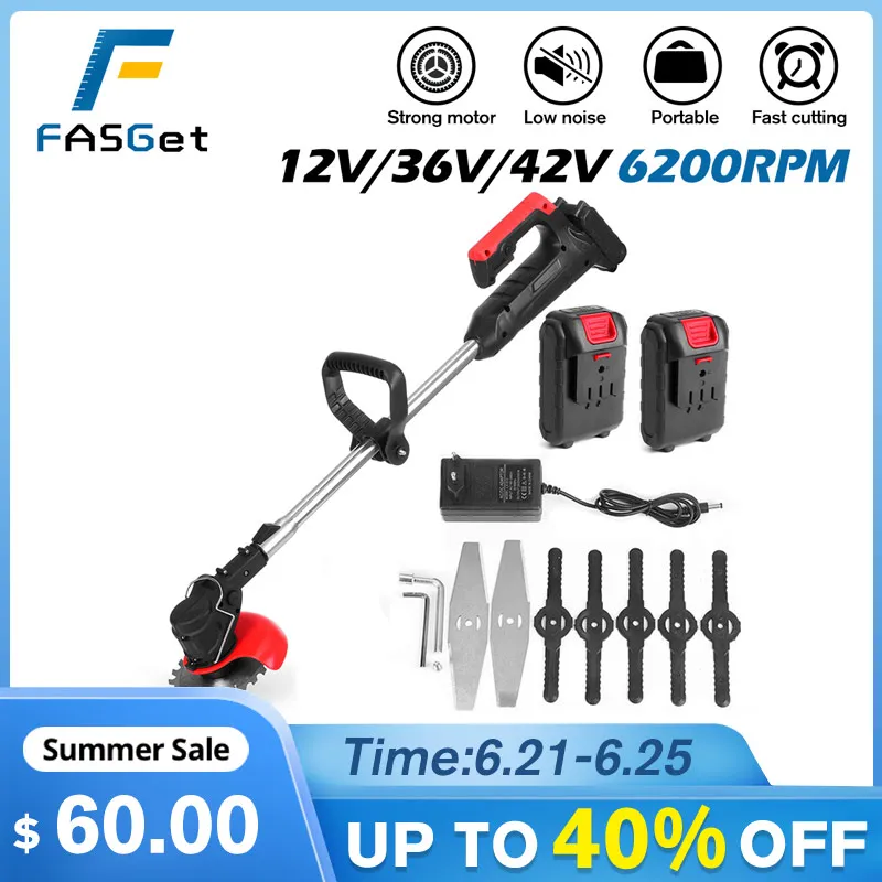 Электрический триммер для травы FASGet 42VF с 2 батареями Беспроводная газонокосилка