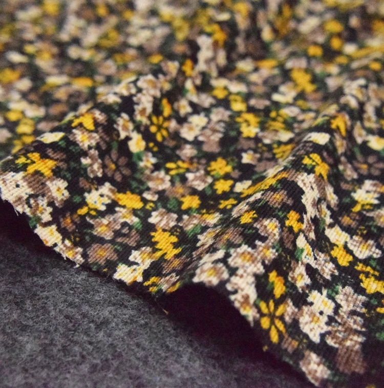 

50*150 см Ретро Имбирно-желтый маленький цветочный вельвет Вельветовая ткань платье рубашка брюки женская детская одежда ткань ручной работы