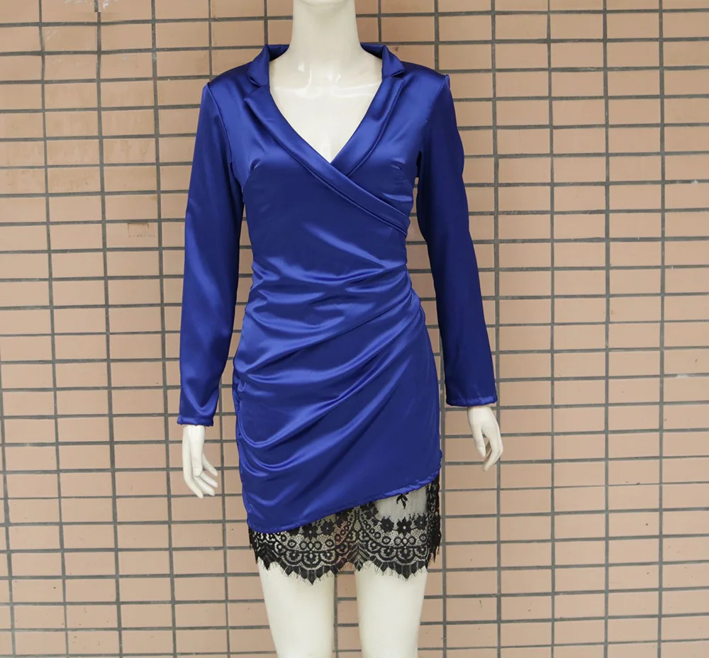 

Long age season v-neck lace patchwork dress