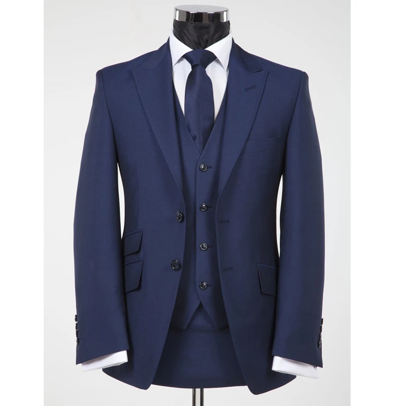 Темно-синий строгий смокинг для жениха 3 предмета мужской модный комплект в