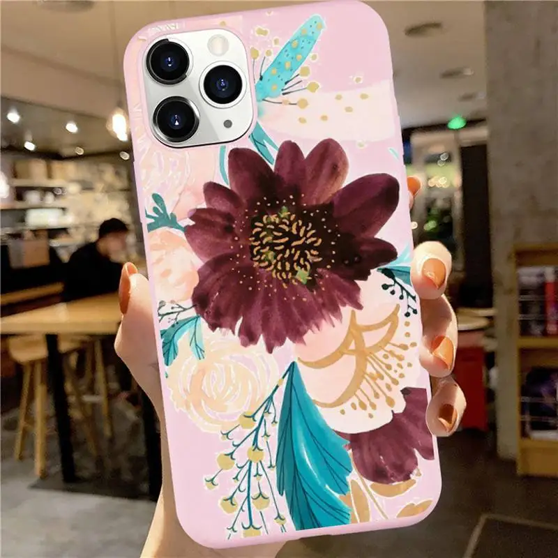 

Vintage flower rose Phone Case Pink Candy Color for iPhone 6 7 8 11 12 s mini pro X XS XR MAX Plus