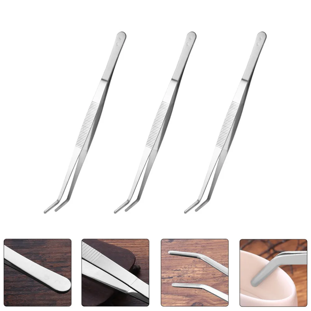 

3pcs Stainless Steel Tweezers Curved Serrated Tip Tweezers Multipurpose Tweezers