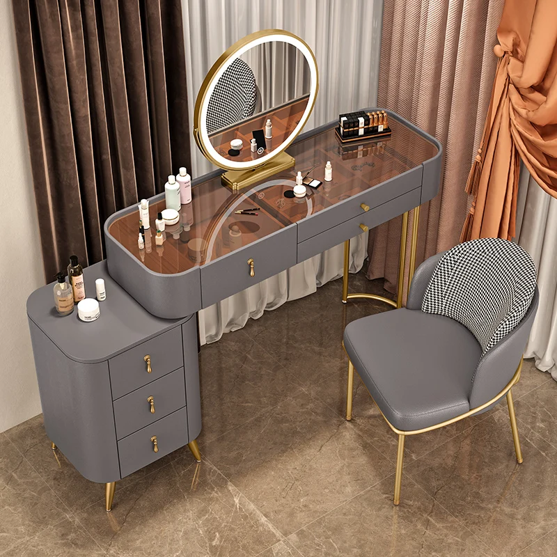 Buy Light Luxury Bedroom Contemporary and Contracted Microfiber Leather Glass Scale Senior Receive Ark Dressing Table Modern Morocco on